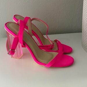 Fashion Nova Neon Pink Heels with Clear Block